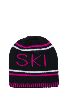 Lindo F Merino Wool Black Neon Pink Ski Toque Beanie Hat
