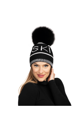 Black Ski with Black Fox Fur Pom Hat