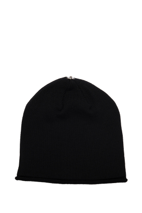 Lindo F Black Glossy Merino Wool Toque Hat Beanie